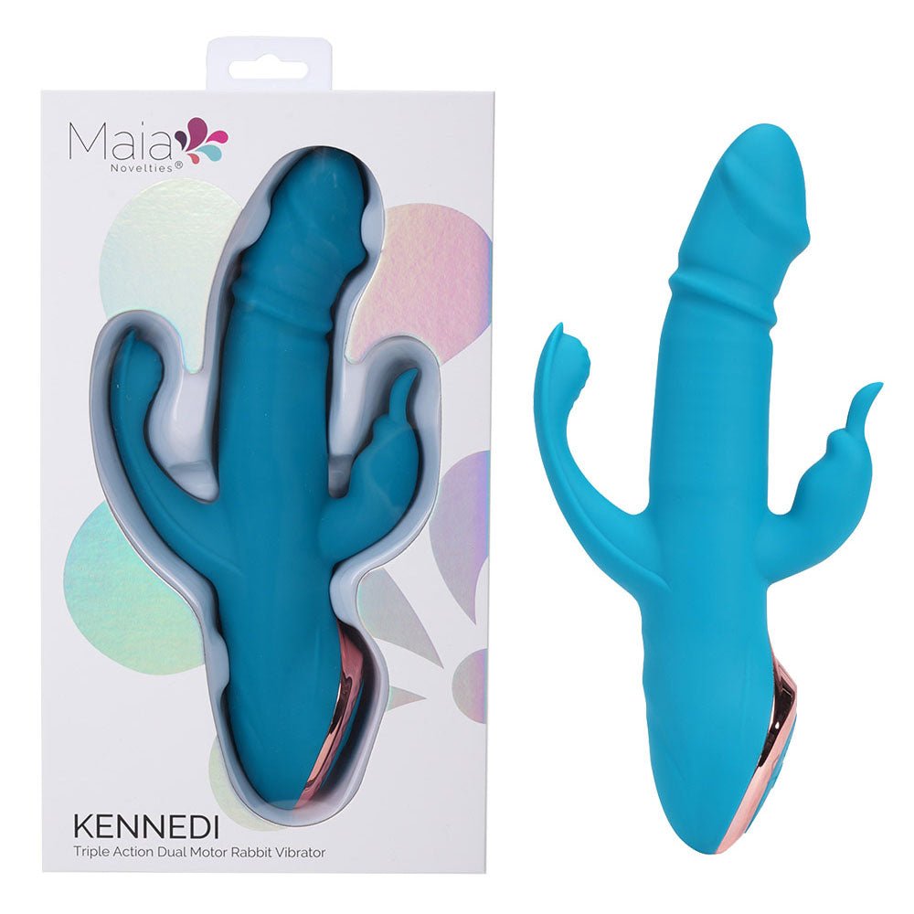 Buy Maia KENNEDI - Blue 23.5 cm USB Rechargeable Triple Stimulating Vibrator – Naughtyhut NZ sex toys online. Discreet delivery & top brands.