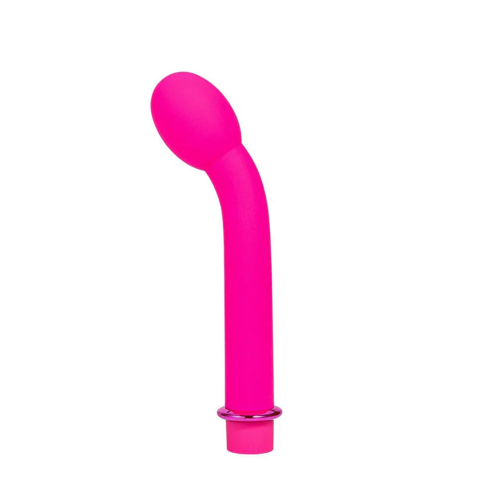 Maia Kora G-spot vibrator in Pink, upright alone on white with the pink base ring