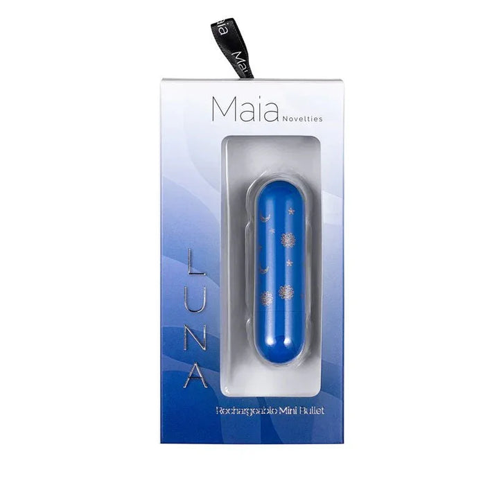 Maia Luna bullet sealed in its blue Maia blister pack, front view