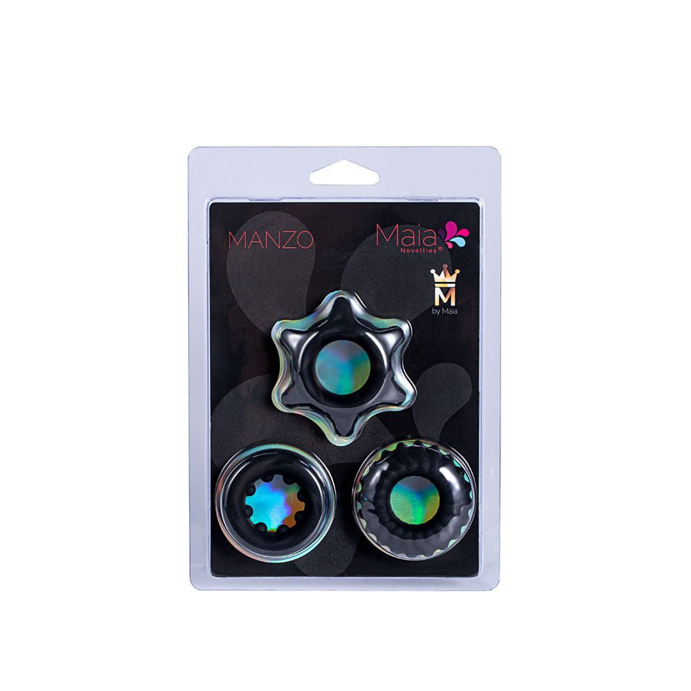 Buy Maia MANZO - Black Silicone Cock Rings - Set of 3 – Naughtyhut NZ sex toys online. Discreet delivery & top brands.