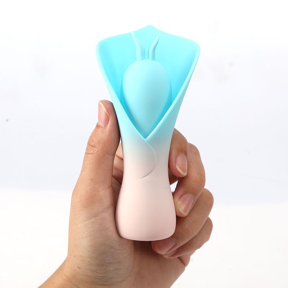 Buy Maia MINA - Blue - Blue/Pink USB Rechargeable Fluttering Flower Stimulator – Naughtyhut NZ sex toys online. Discreet delivery & top brands.