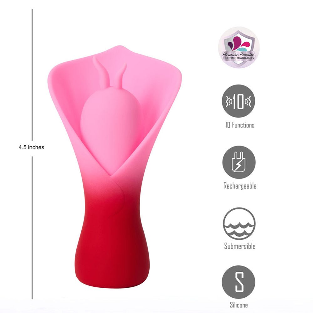 Buy Maia MINA - Red - Red/Pink USB Rechargeable Fluttering Flower Stimulator – Naughtyhut NZ sex toys online. Discreet delivery & top brands.