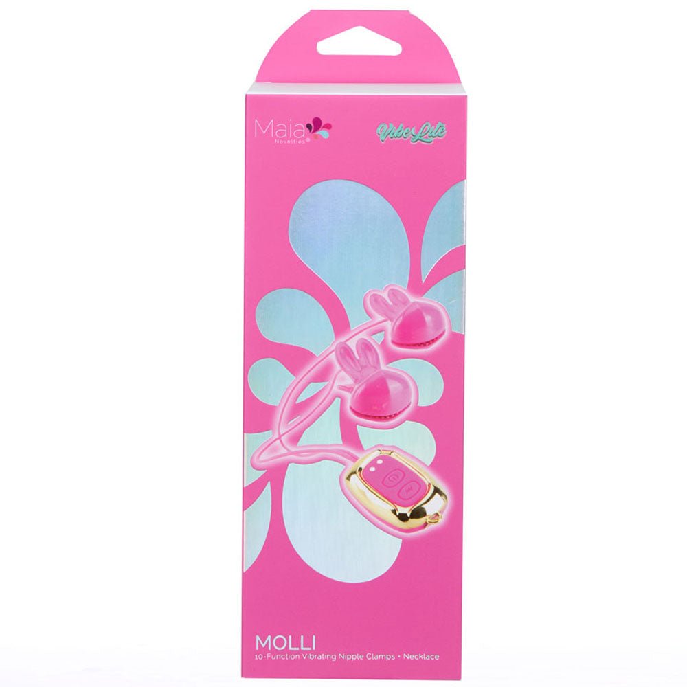 Buy Maia MOLLI - Pink - Pink USB Rechargeable Vibrating Nipple Clamps & Necklace – Naughtyhut NZ sex toys online. Discreet delivery & top brands.