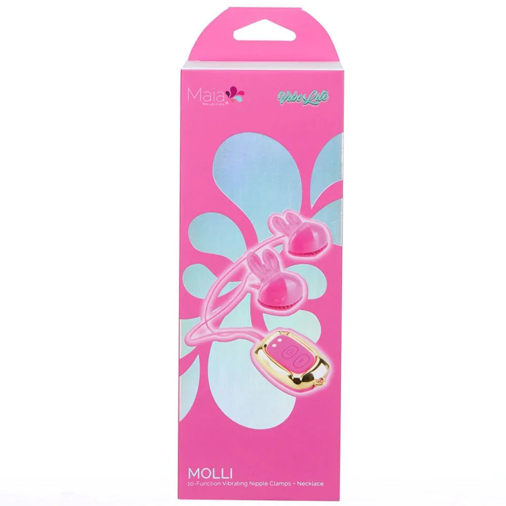 Maia MOLLI - Pink - Pink USB Rechargeable Vibrating Nipple Clamps & Necklace – Sex toys NZ by Naughtyhut. Discreet delivery nationwide.