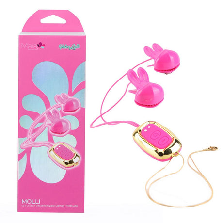 Buy Maia MOLLI - Pink - Pink USB Rechargeable Vibrating Nipple Clamps & Necklace – Naughtyhut NZ sex toys online. Discreet delivery & top brands.