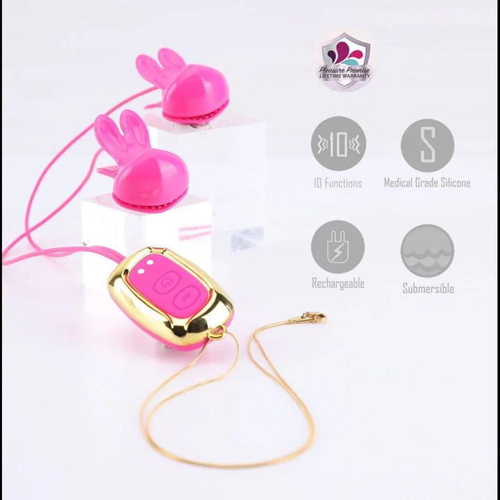 Maia MOLLI - Pink - Pink USB Rechargeable Vibrating Nipple Clamps & Necklace – Sex toys NZ by Naughtyhut. Discreet delivery nationwide.