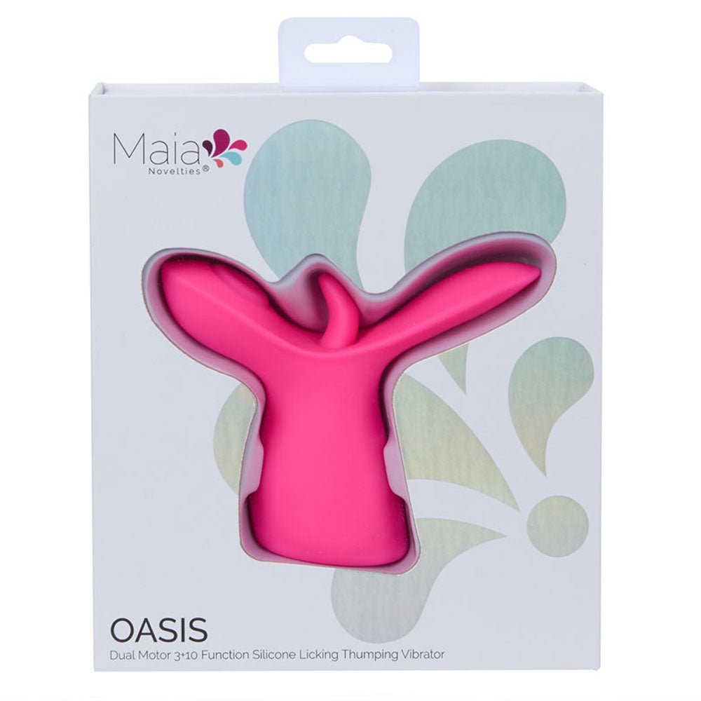 Maia OASIS - Pink - Pink USB Rechargeable Dual Motor Licking & Thumping Stimulator – Sex toys NZ by Naughtyhut. Discreet delivery nationwide.