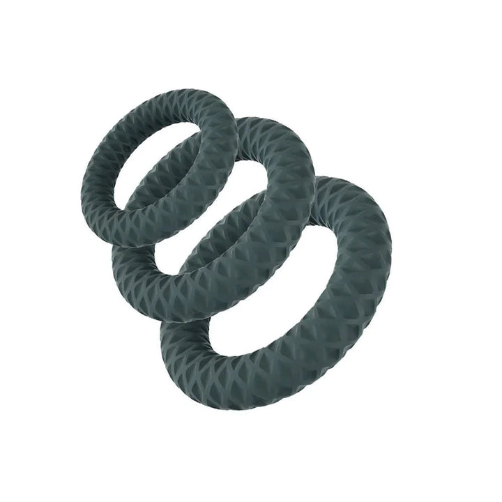 Maia Onyx cock rings in Grey, all three textured rings overlapping on white