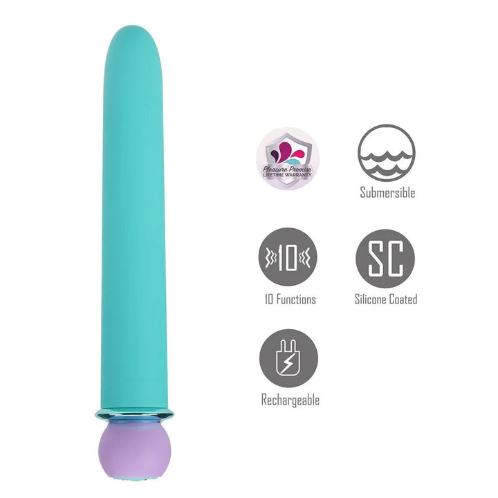 Maia Rori XL bullet in turquoise with icons for 10 functions and submersible