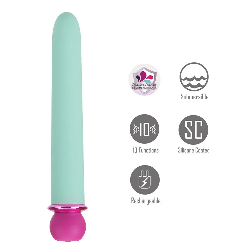 Maia Rori XL bullet in mint Teal with icons for 10 functions and submersible