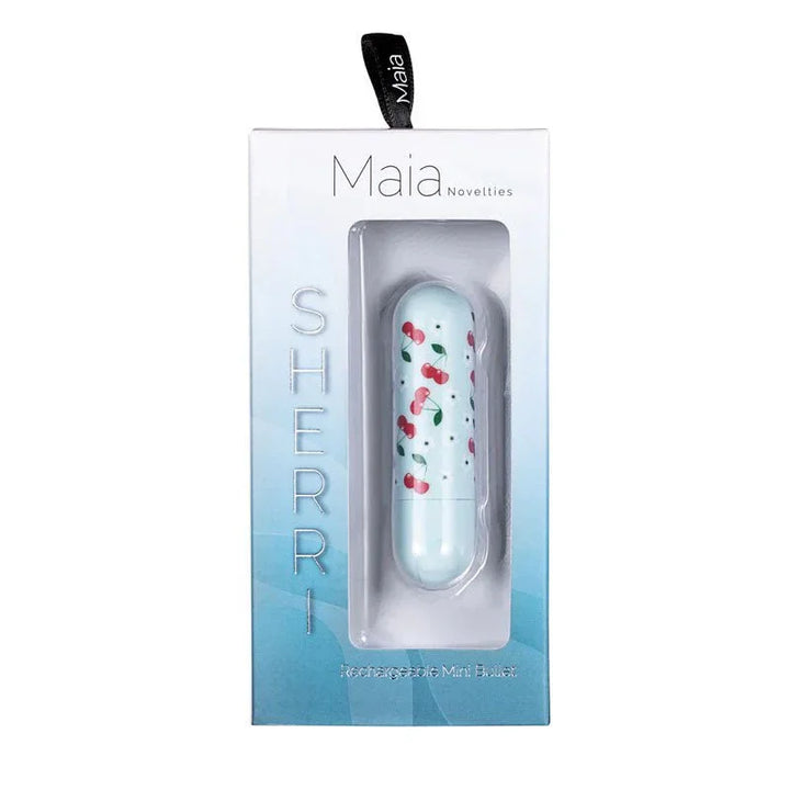 Maia Sherri bullet sealed in its pale blue Maia blister pack, front view