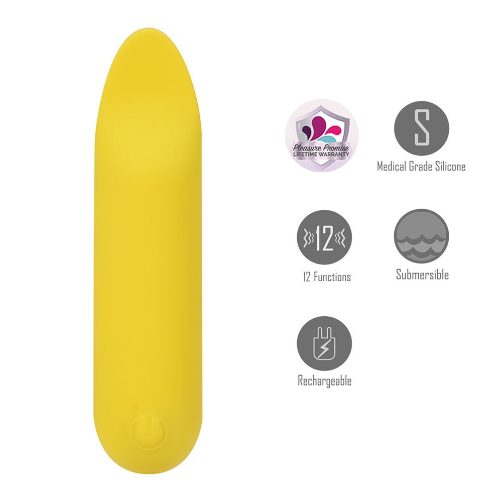 Buy Maia TAWNI - Yellow - Yellow 9 cm USB Rechargeable Bullet with Flickering Tip – Naughtyhut NZ sex toys online. Discreet delivery & top brands.