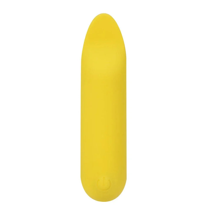 Maia Tawni bullet in Yellow standing alone on white, power button facing out