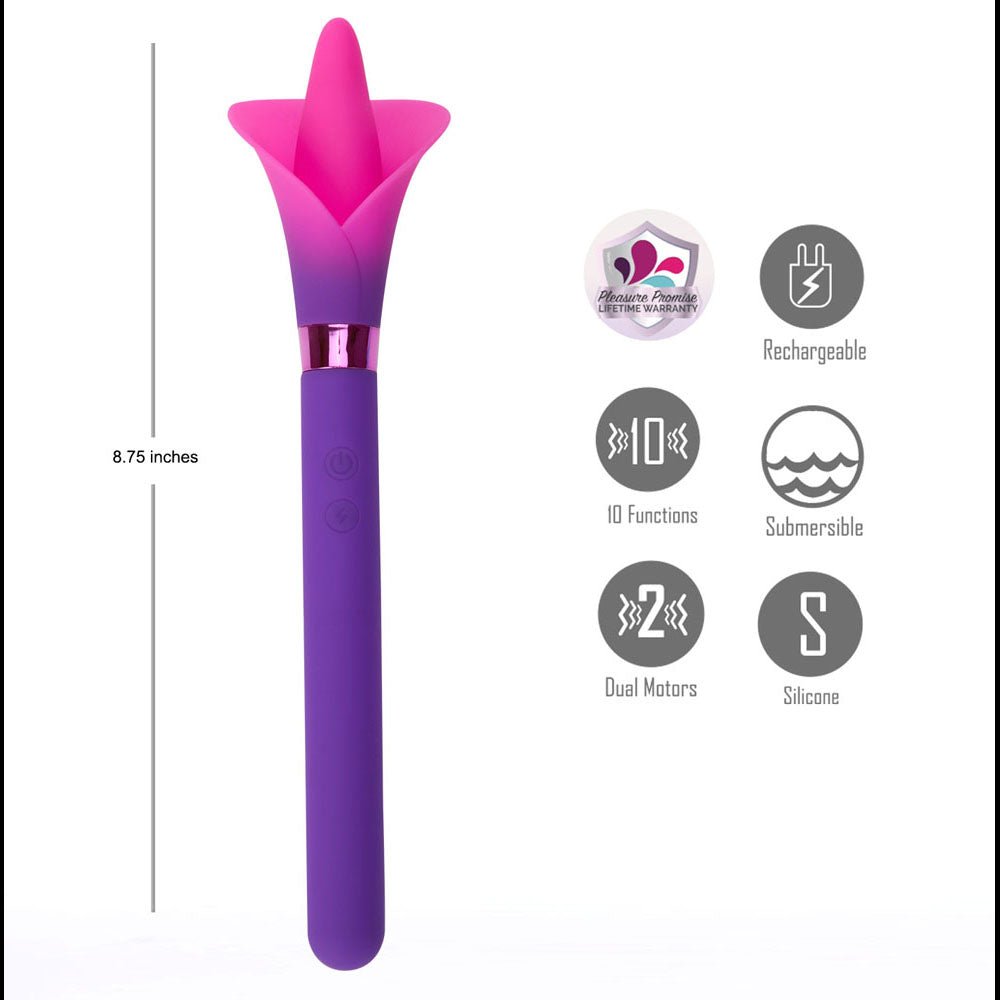 Maia VALA - Purple - Purple/Pink 22.2 cm USB Rechargeable Flower Vibrator – Sex toys NZ by Naughtyhut. Discreet delivery nationwide.