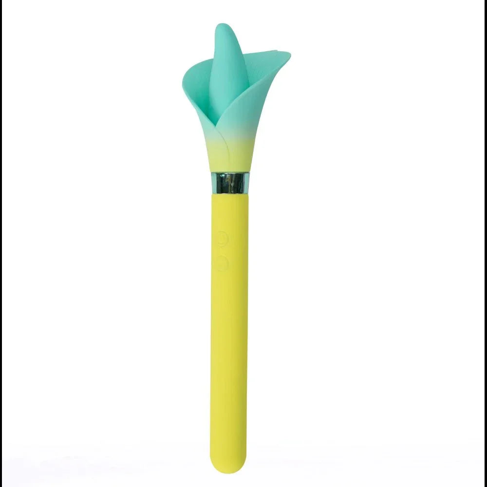 Maia Vala flower vibrator in Yellow, upright alone on white