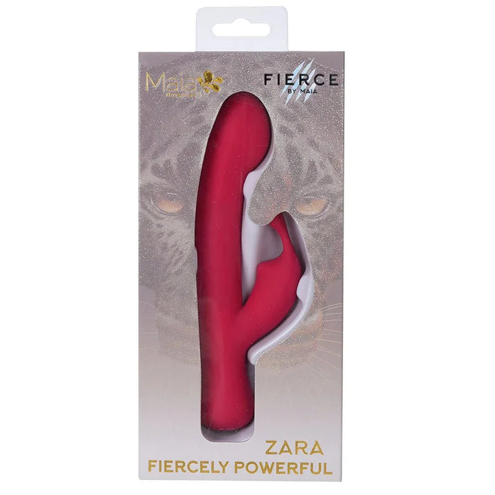 Maia Zara retail box, leopard artwork with the red rabbit vibrator pictured