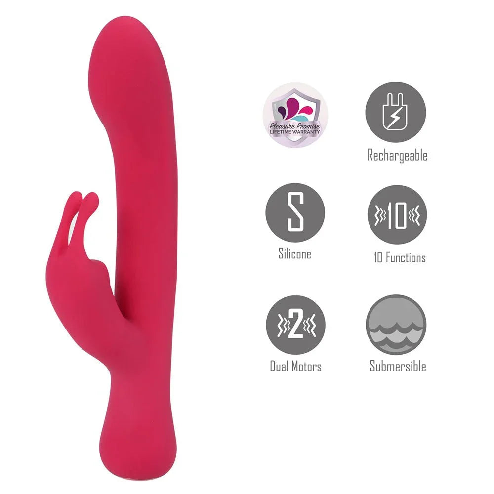 Maia Zara rabbit vibrator in Red with icons for dual motors and 10 functions