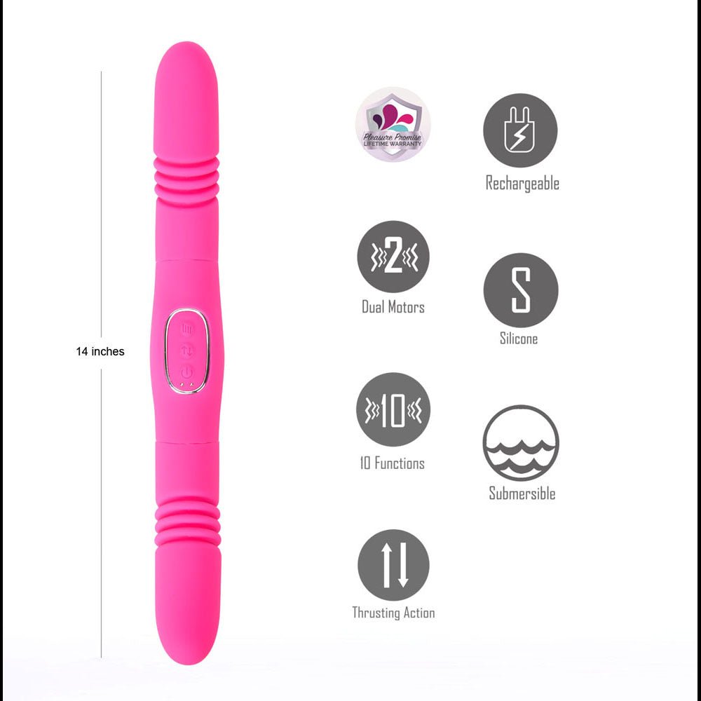 Maia ZENA - Pink - Pink 35.5 cm USB Rechargeable Dual Thrusting Double Ended Vibrator – Sex toys NZ by Naughtyhut. Discreet delivery nationwide.