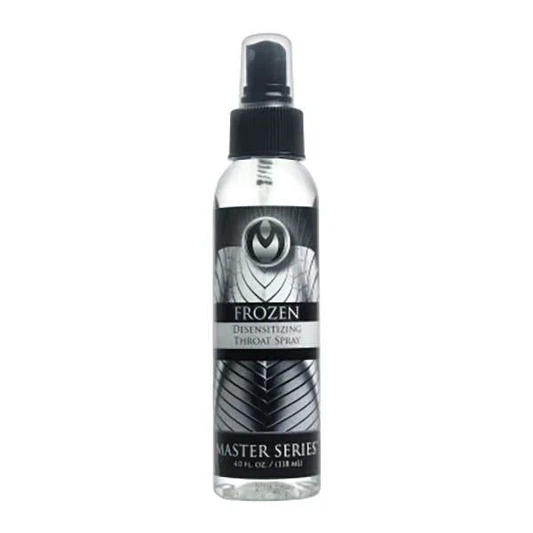 Master Series Frozen desensitising throat spray, 118 ml clear bottle with a black spray top