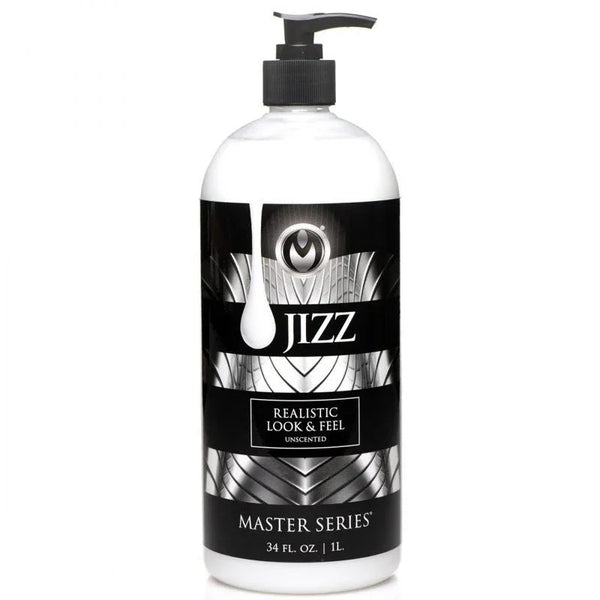 Master Series Jizz cum lubricant, 1 litre white pump bottle with the black Jizz label