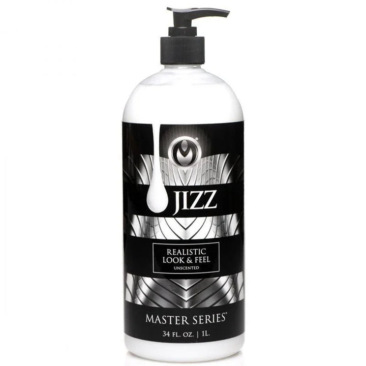 Master Series Jizz cum lubricant, 1 litre white pump bottle with the black Jizz label