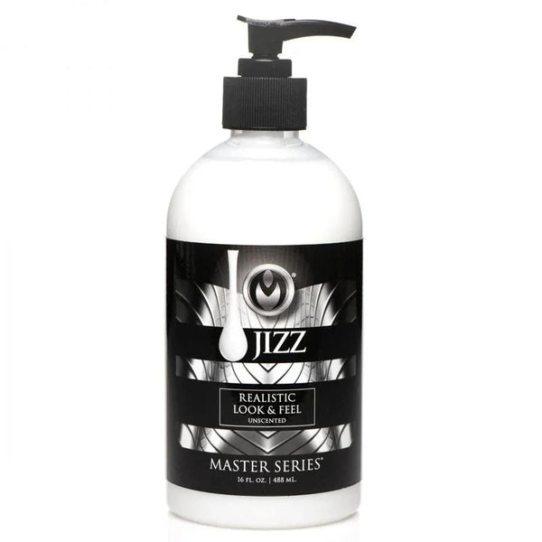 Master Series Jizz lubricant, 488 ml white pump bottle with the Realistic Look and Feel label