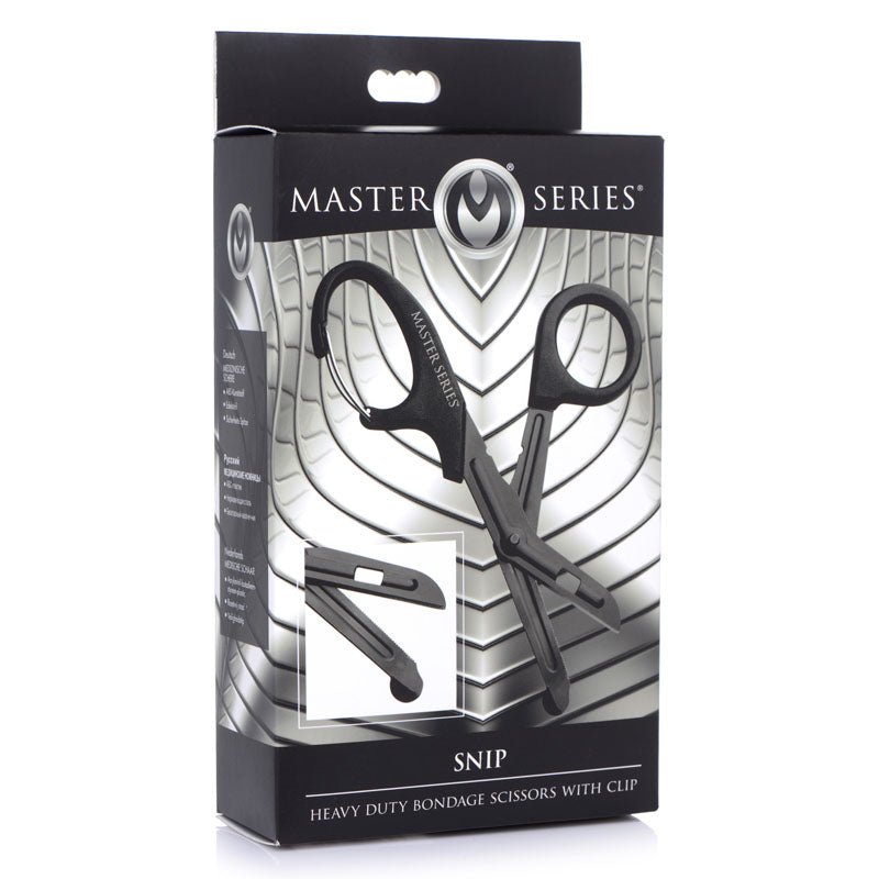 Buy Master Series Snip - Black Heavy Duty Bondage Scissors – Naughtyhut NZ sex toys online. Discreet delivery & top brands.