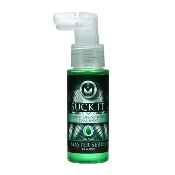 Master Series Suck It throat spray in Mint, 59 ml green bottle with an angled spray nozzle