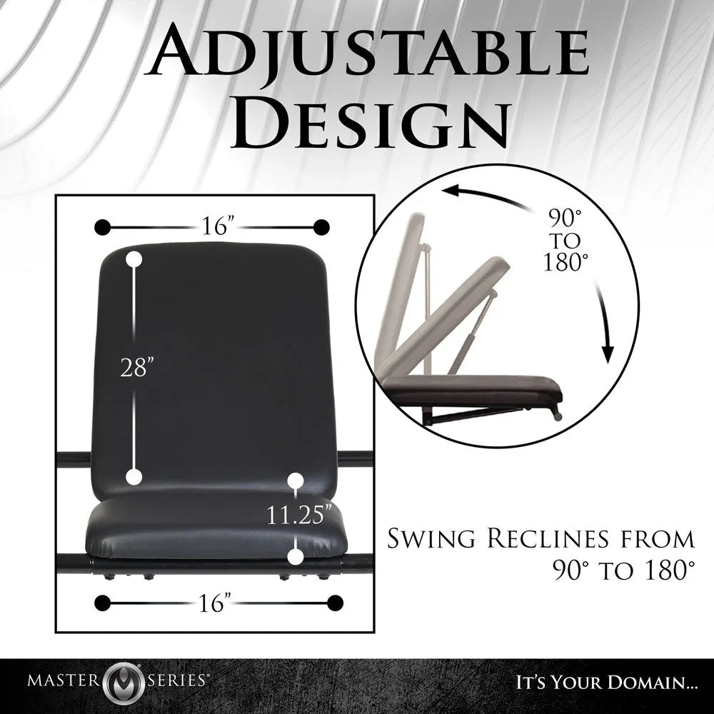 Diagram of the Throne padded seat with its 16 in measurements and 90 to 180 degree recline