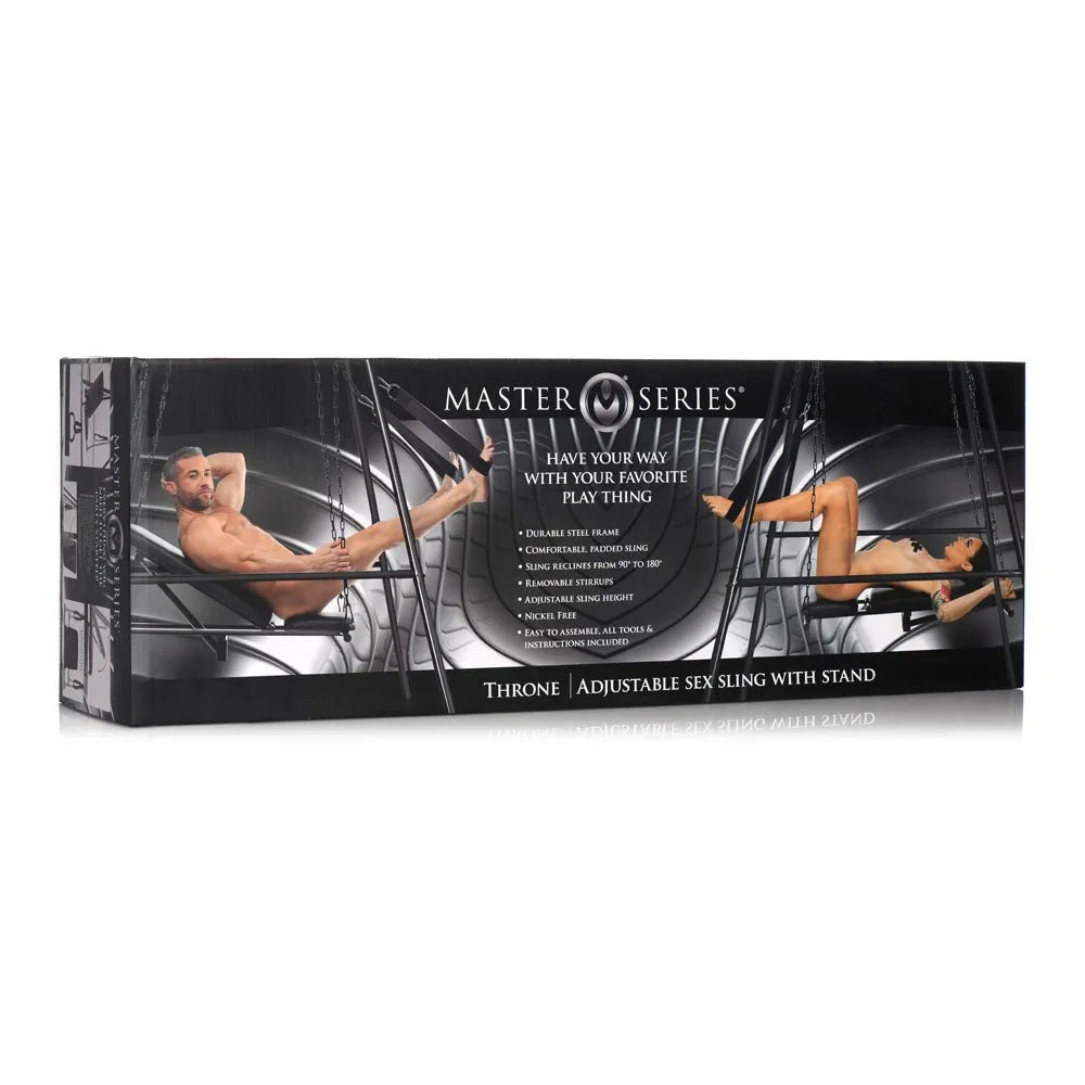 Master Series Throne retail box, long flat carton printed with the sling in use