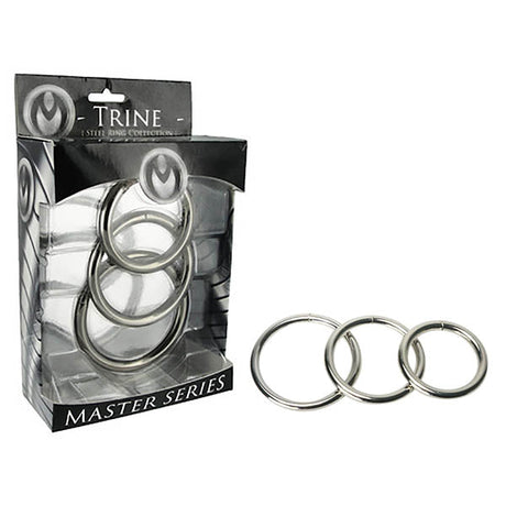 Buy Master Series Trine Steel Ring Collection - Steel Cock Rings - Set of 3 Sizes – Naughtyhut NZ sex toys online. Discreet delivery & top brands.