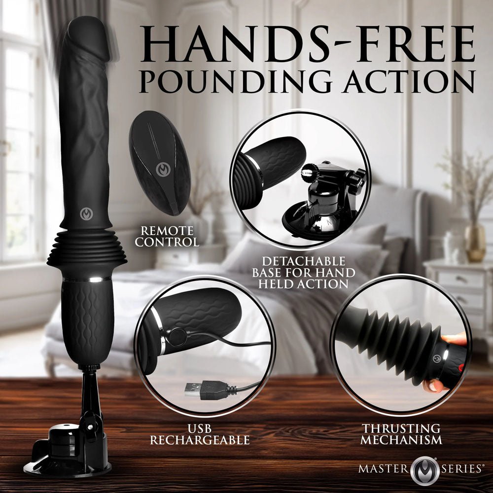 Buy Master Series Ultimate Power Pounder - Black 30 cm USB Rechargeable Thrusting Vibrator – Naughtyhut NZ sex toys online. Discreet delivery & top brands.