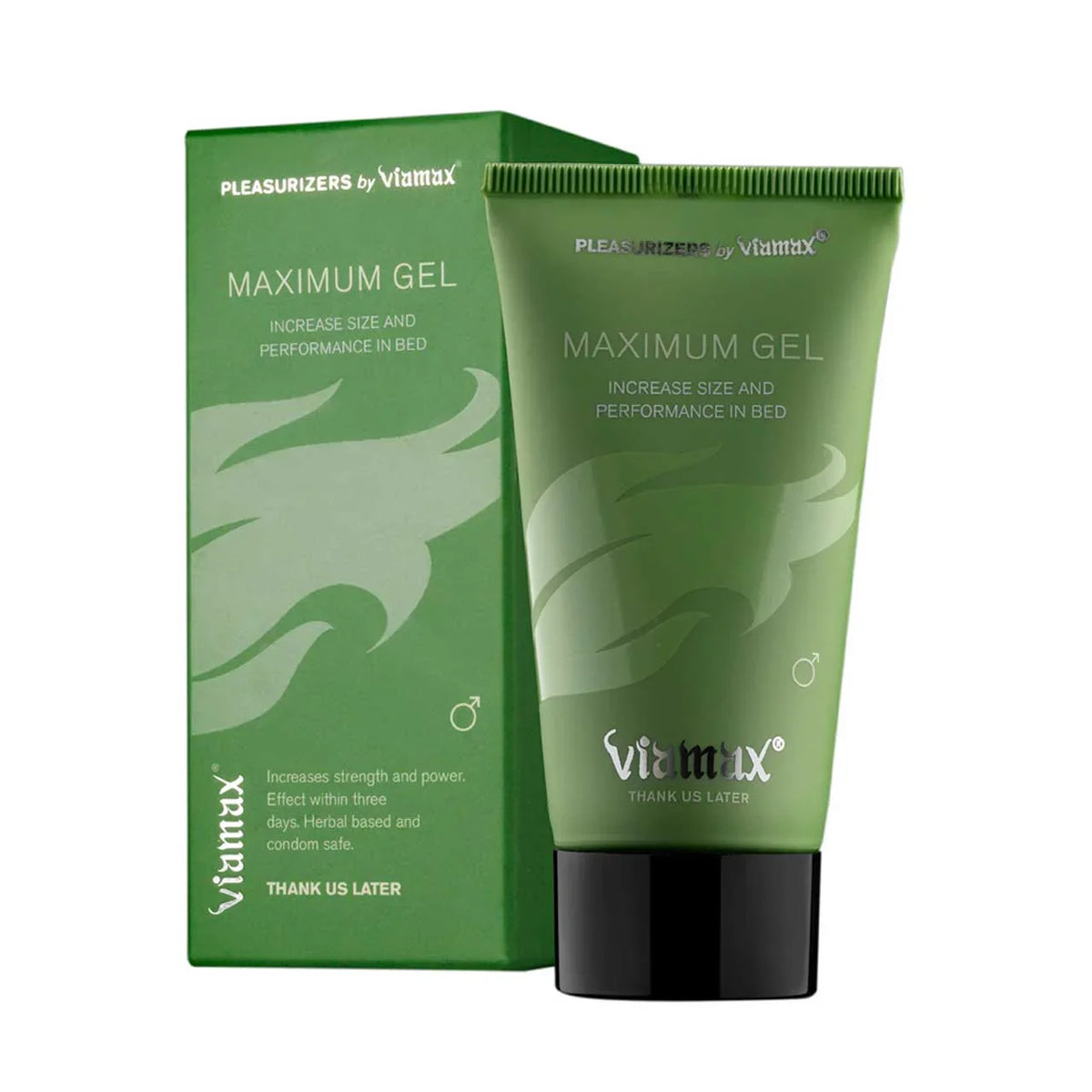 Viamax Maximum Gel tube leaning against its green retail box
