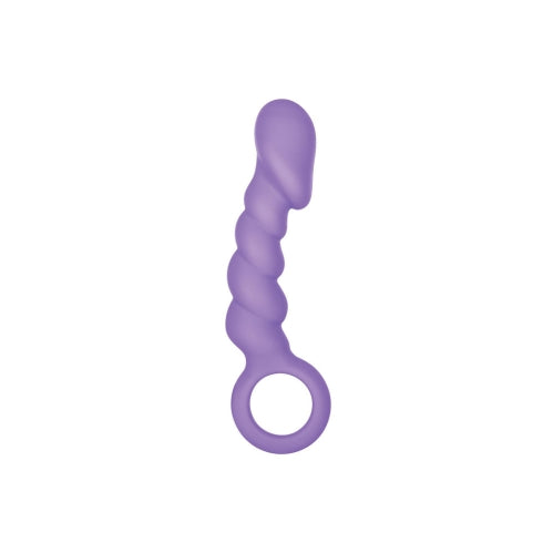 Venus 4 inch butt plug 2B in Purple, swirled shaft with a finger-pull ring