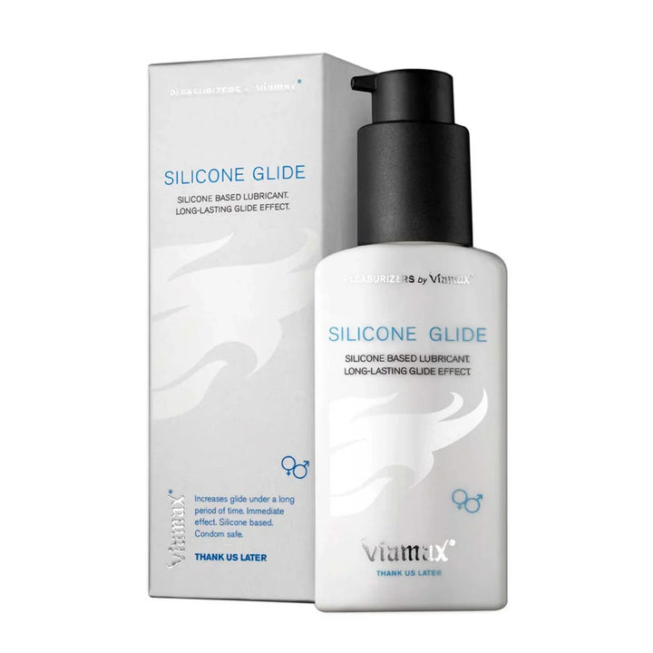 Viamax Silicone Glide pump bottle in front of its retail box