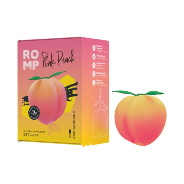 Romp Pink Peach box with the peach-shaped stimulator beside it