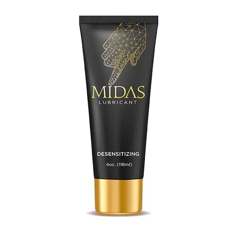 Midas Desensitising Lubricant, black 118 ml tube with a gold cap and hand motif