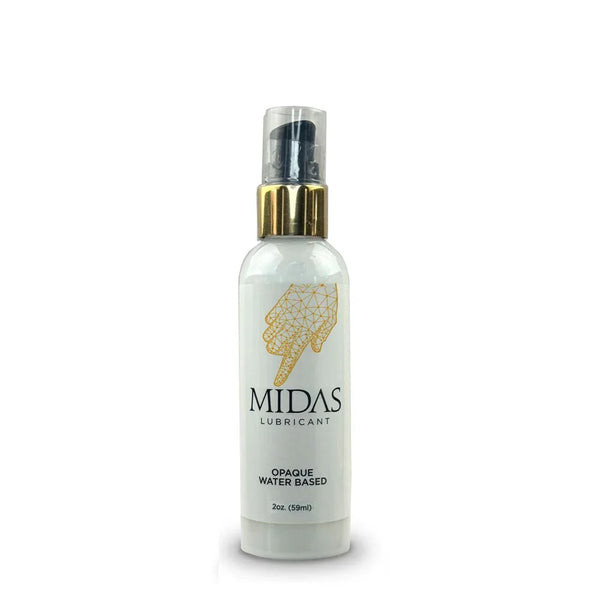 Midas Opaque Water Based lubricant, white 59 ml pump bottle with a gold collar