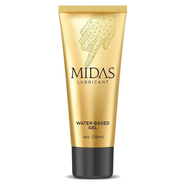 Midas Water-Based Gel, gold 118 ml tube with a black cap and hand motif