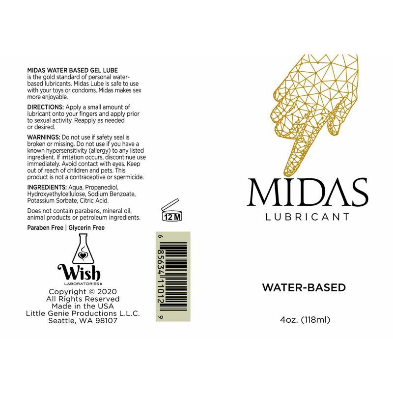 Midas Water Based Lube - Water Based Lubricant - 118 ml Bottle – Sex toys NZ by Naughtyhut. Discreet delivery nationwide.