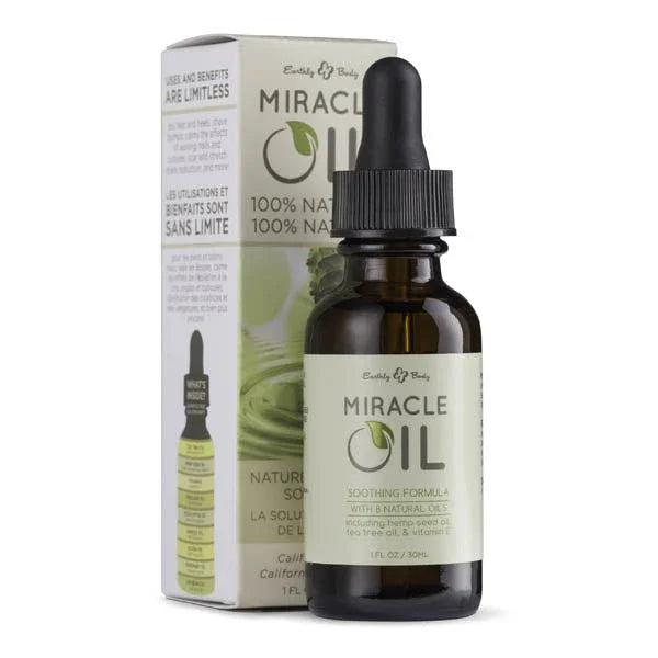 Earthly Body Miracle Oil 30 ml dropper bottle beside its green retail box