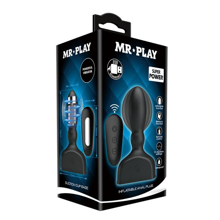 MR PLAY Inflatable Anal Plug - Black USB Rechargeable Inflatable Anal Plug with Wireless Remote – Sex toys NZ by Naughtyhut. Discreet delivery nationwide.