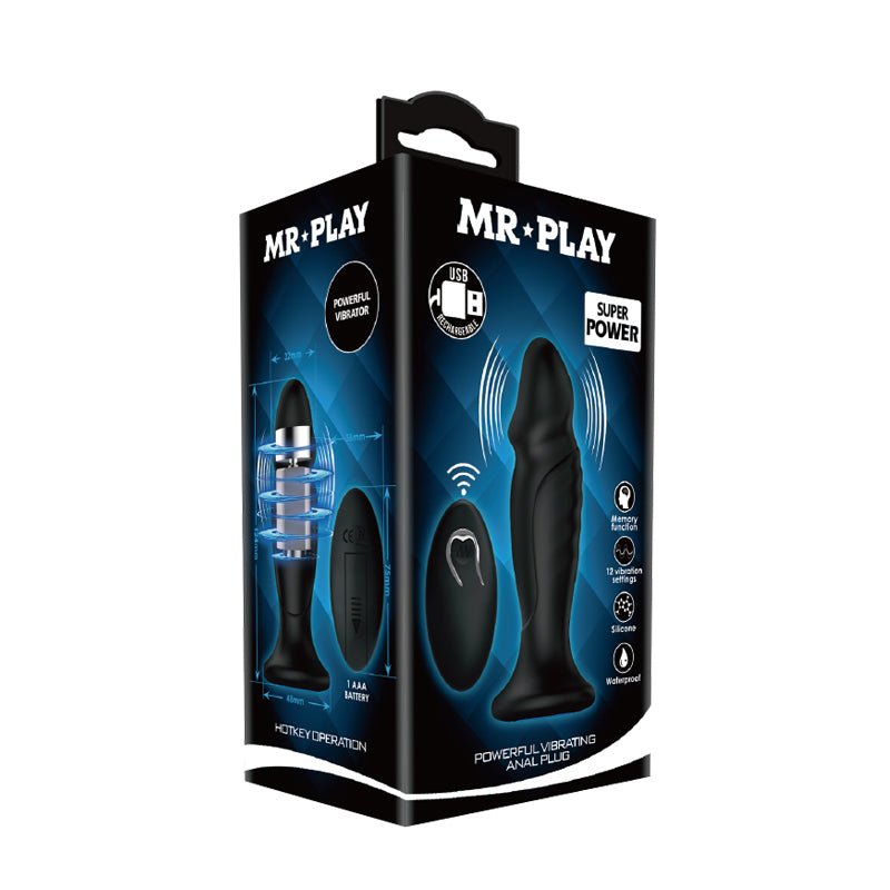 MR PLAY Powerful Vibrating Anal Plug - Black 12.4 cm USB Rechargeable Vibrating Anal Plug with Remote – Sex toys NZ by Naughtyhut. Discreet delivery nationwide.