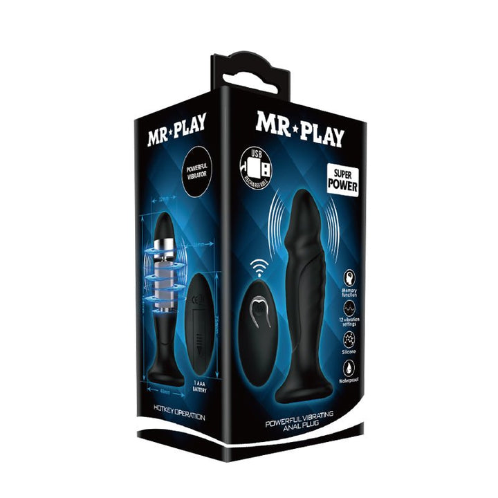 MR PLAY Powerful Vibrating Anal Plug - Black 12.4 cm USB Rechargeable Vibrating Anal Plug with Remote – Sex toys NZ by Naughtyhut. Discreet delivery nationwide.