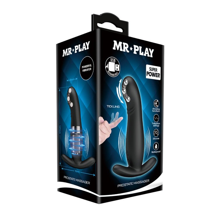 MR PLAY Prostate Massager - Black USB Rechargeable Prostate Massager with Flicking Tip – Sex toys NZ by Naughtyhut. Discreet delivery nationwide.