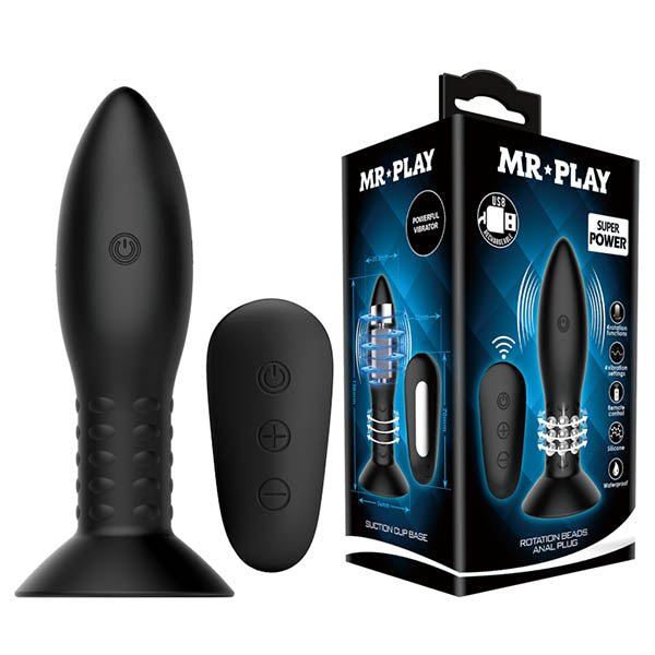 MR PLAY Rotation Beads Anal Plug - Black USB Rechargeable Beaded Butt Plug with Wireless Remote – Sex toys NZ by Naughtyhut. Discreet delivery nationwide.
