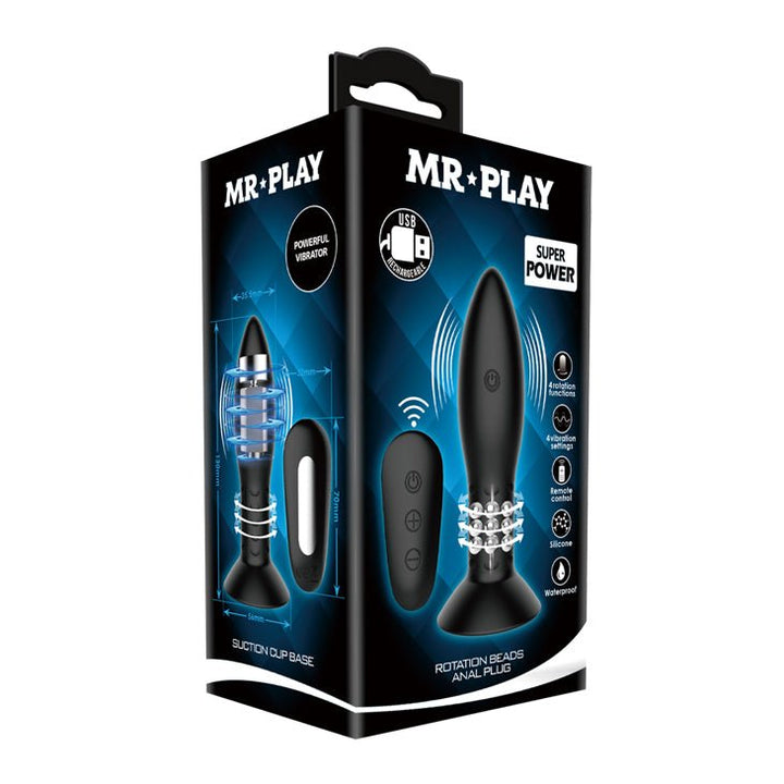 MR PLAY Rotation Beads Anal Plug - Black USB Rechargeable Beaded Butt Plug with Wireless Remote – Sex toys NZ by Naughtyhut. Discreet delivery nationwide.
