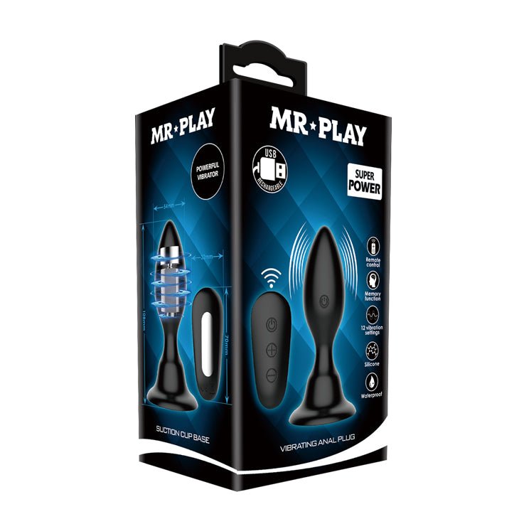 MR PLAY Vibrating Anal Plug - Black 10.8 cm USB Rechargeable Vibrating Butt Plug with Remote – Sex toys NZ by Naughtyhut. Discreet delivery nationwide.