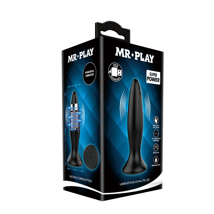 MR PLAY Vibrating Anal Plug - Black 12.8 cm USB Rechargeable Vibrating Butt Plug – Sex toys NZ by Naughtyhut. Discreet delivery nationwide.