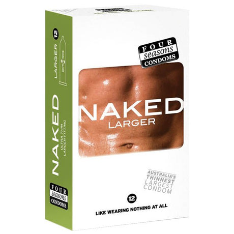 Buy Four Seasons Naked Larger Fitting Condoms - Naked Larger Fitting Lubricated Condoms - 12 Pack – Naughtyhut NZ sex toys online. Discreet delivery & top brands.